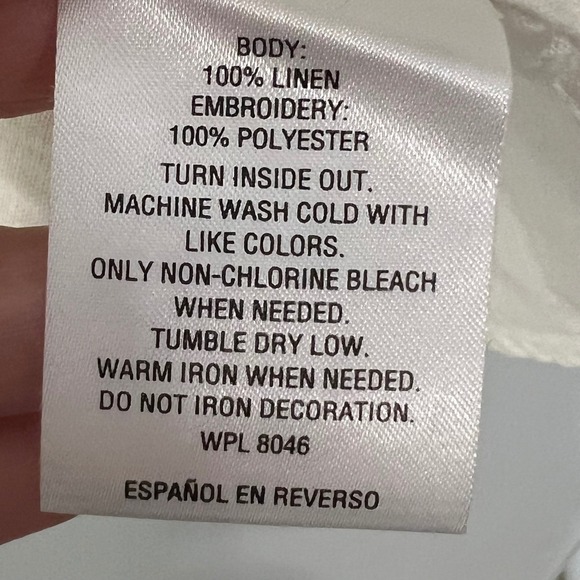 Charter Club White 100% Linen Embroidered Blue Floral Blouse Top M Coastal Boho - Picture 4 of 13